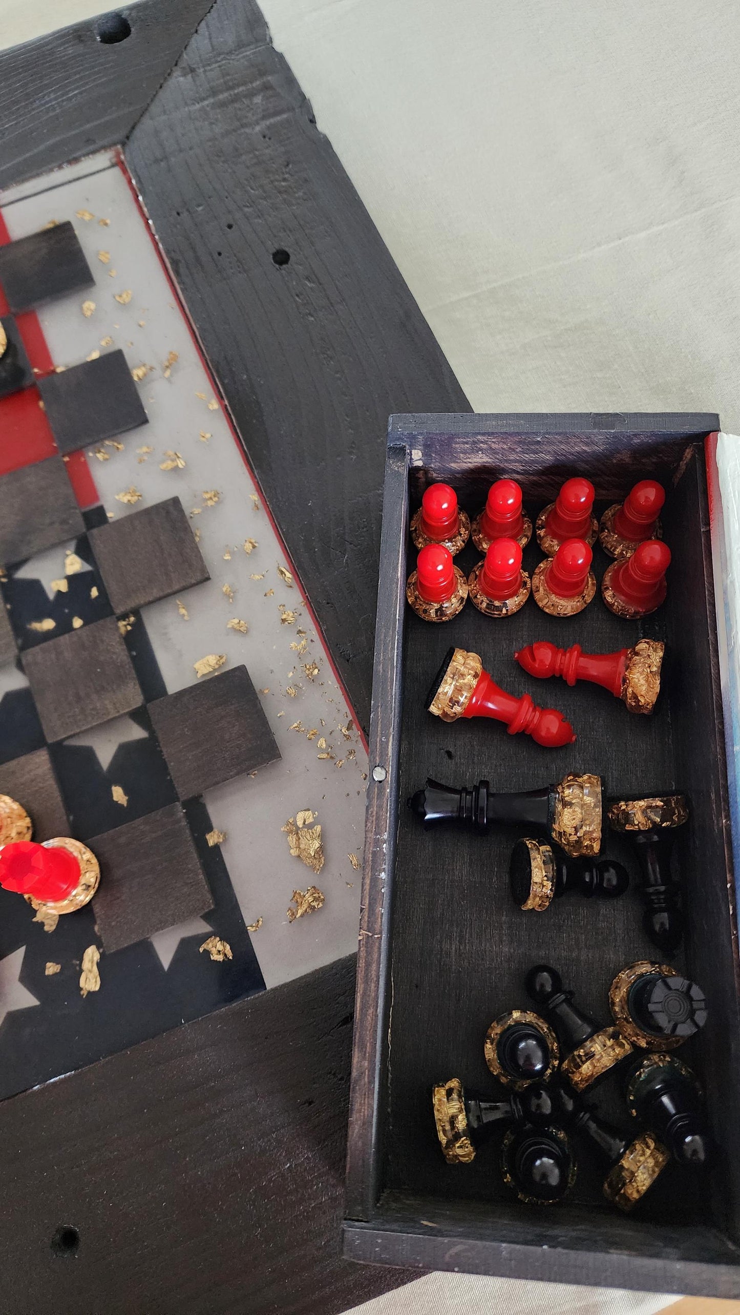 Custom Wood and resin chess set with or without wooden box