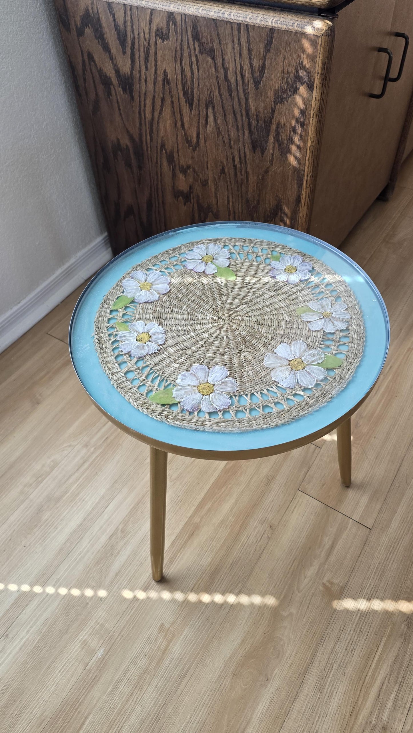 You're a Daisy if you do!  Handpainted daisies on a sea foam green and wicker background, preserved in crystal clear resin.