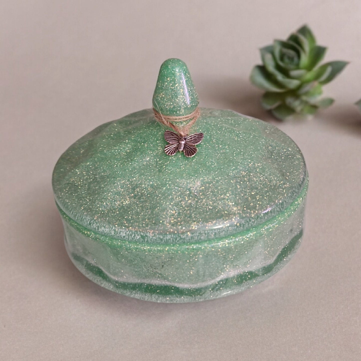 Green glitter jewelry box