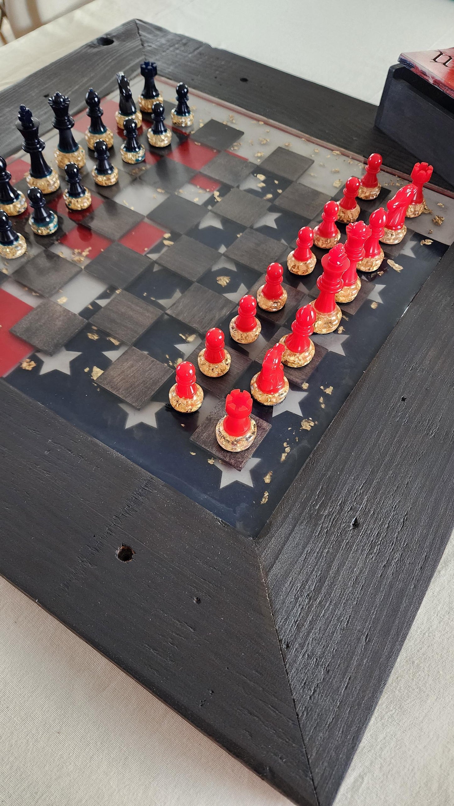 Custom Wood and resin chess set with or without wooden box